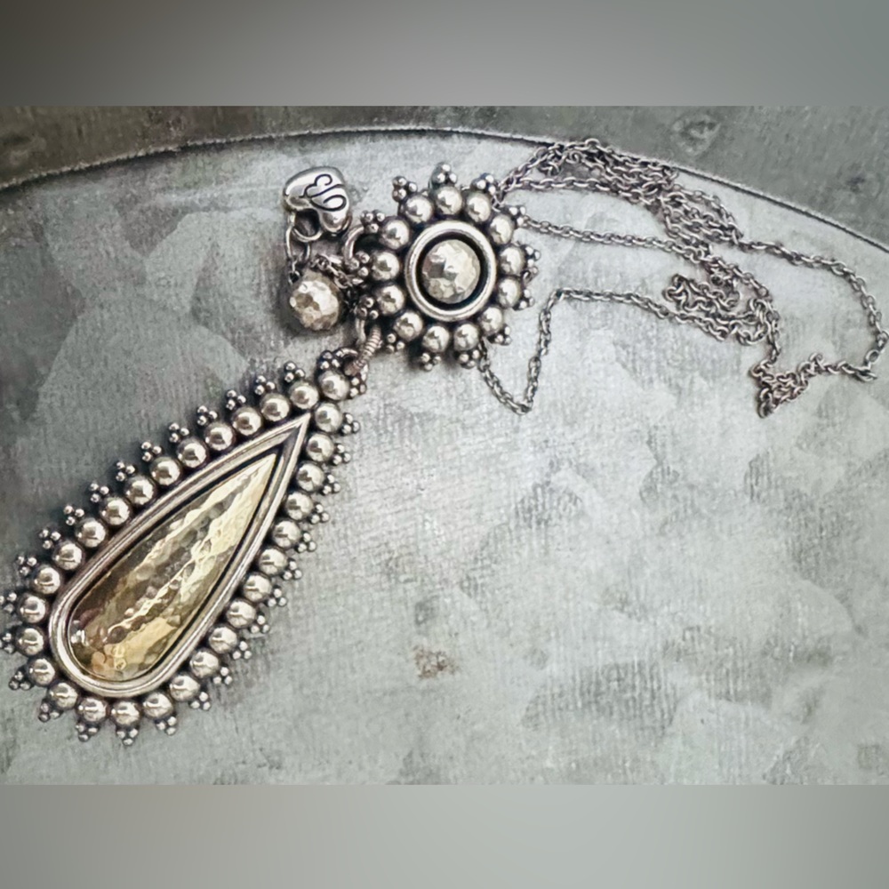 Brighton Silver-Tone Teardrop Pendant Necklace with Champagne Center